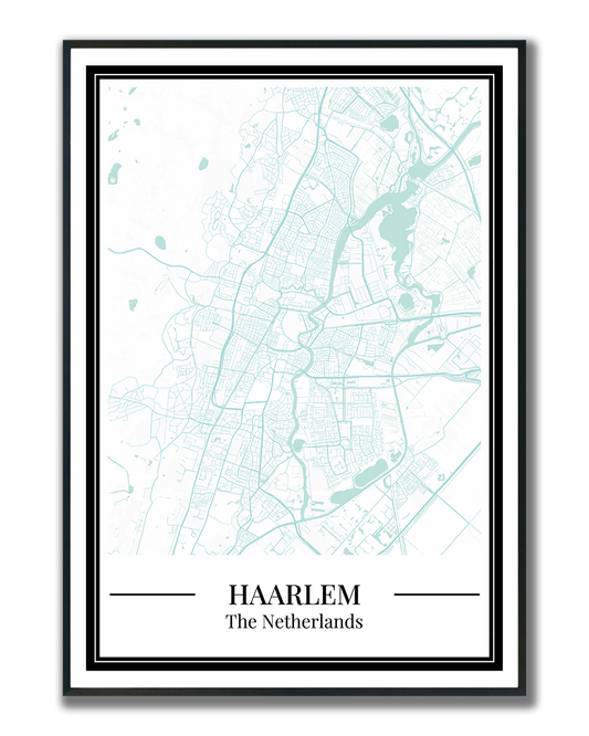 Poster Haarlem stad kaart lichtblauw