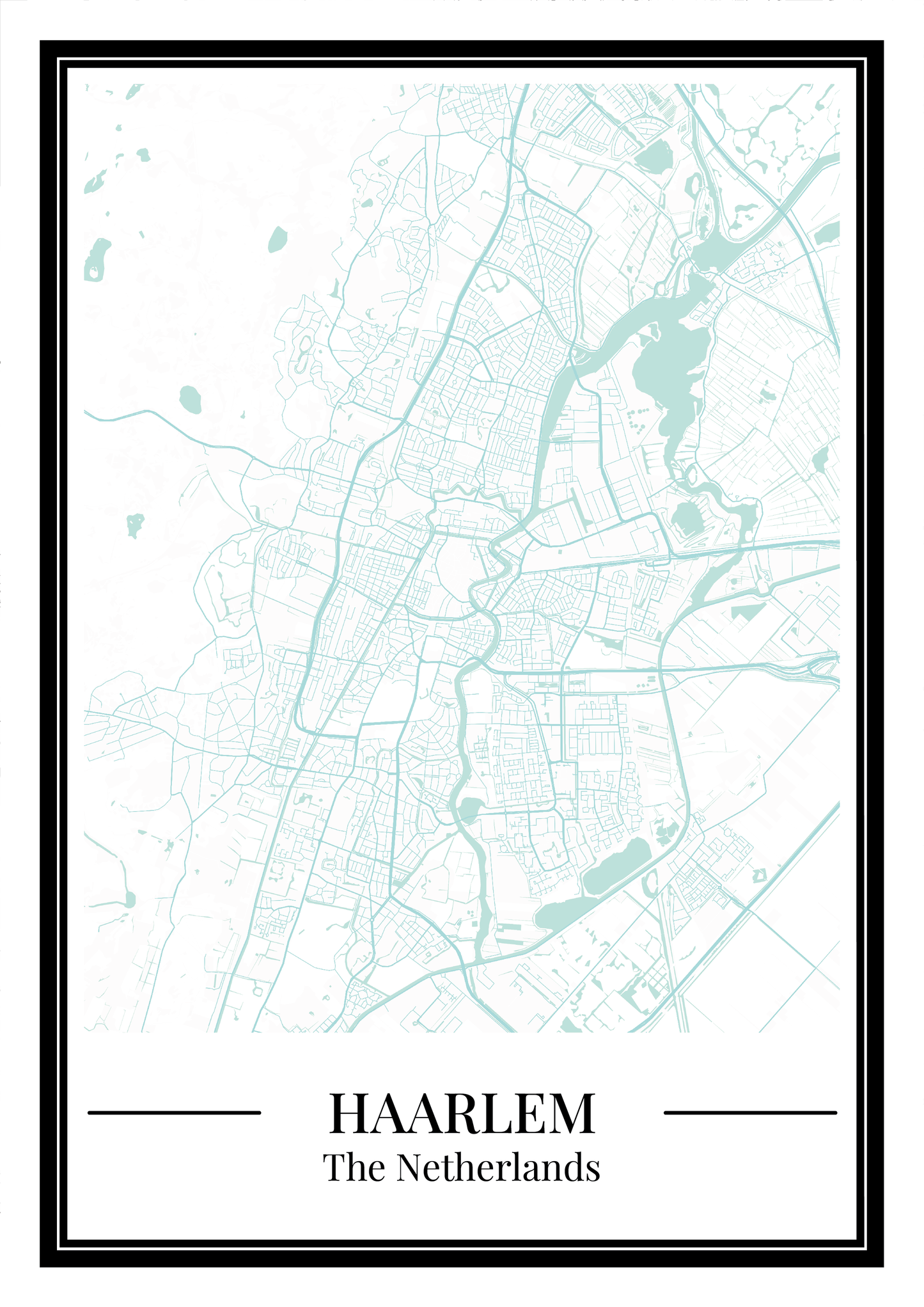 Poster Haarlem stad kaart lichtblauwe kleur