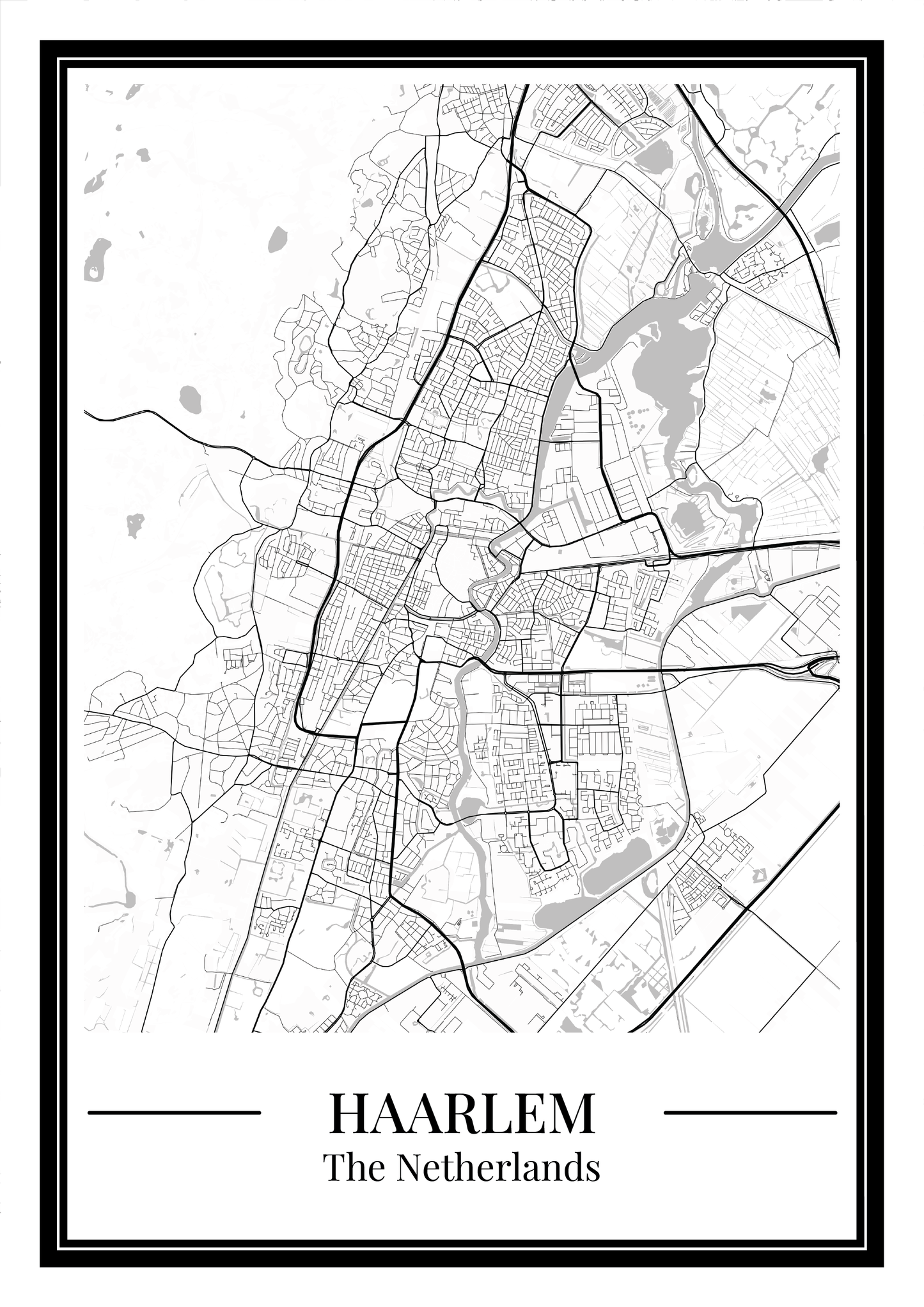 Poster Haarlem stad kaart met lijst