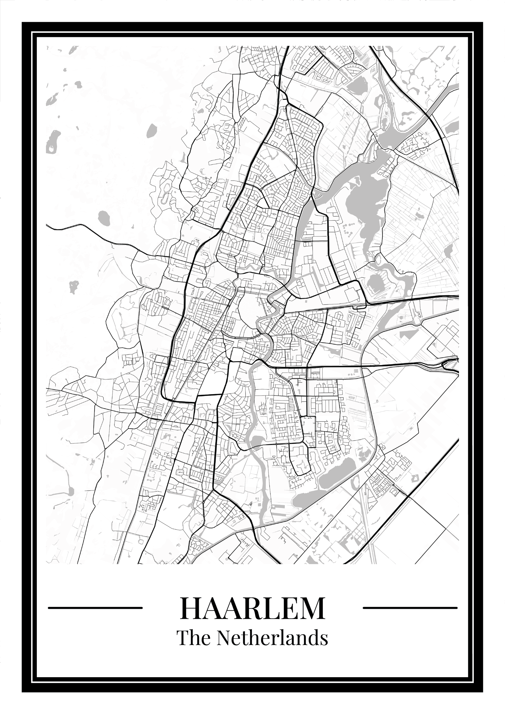 Poster Haarlem stad kaart met lijst