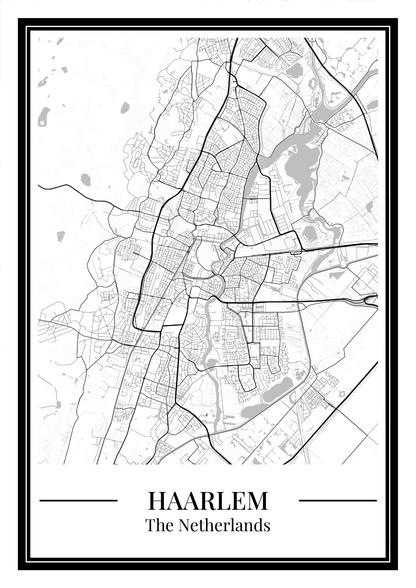 Poster Haarlem stad kaart met lijst