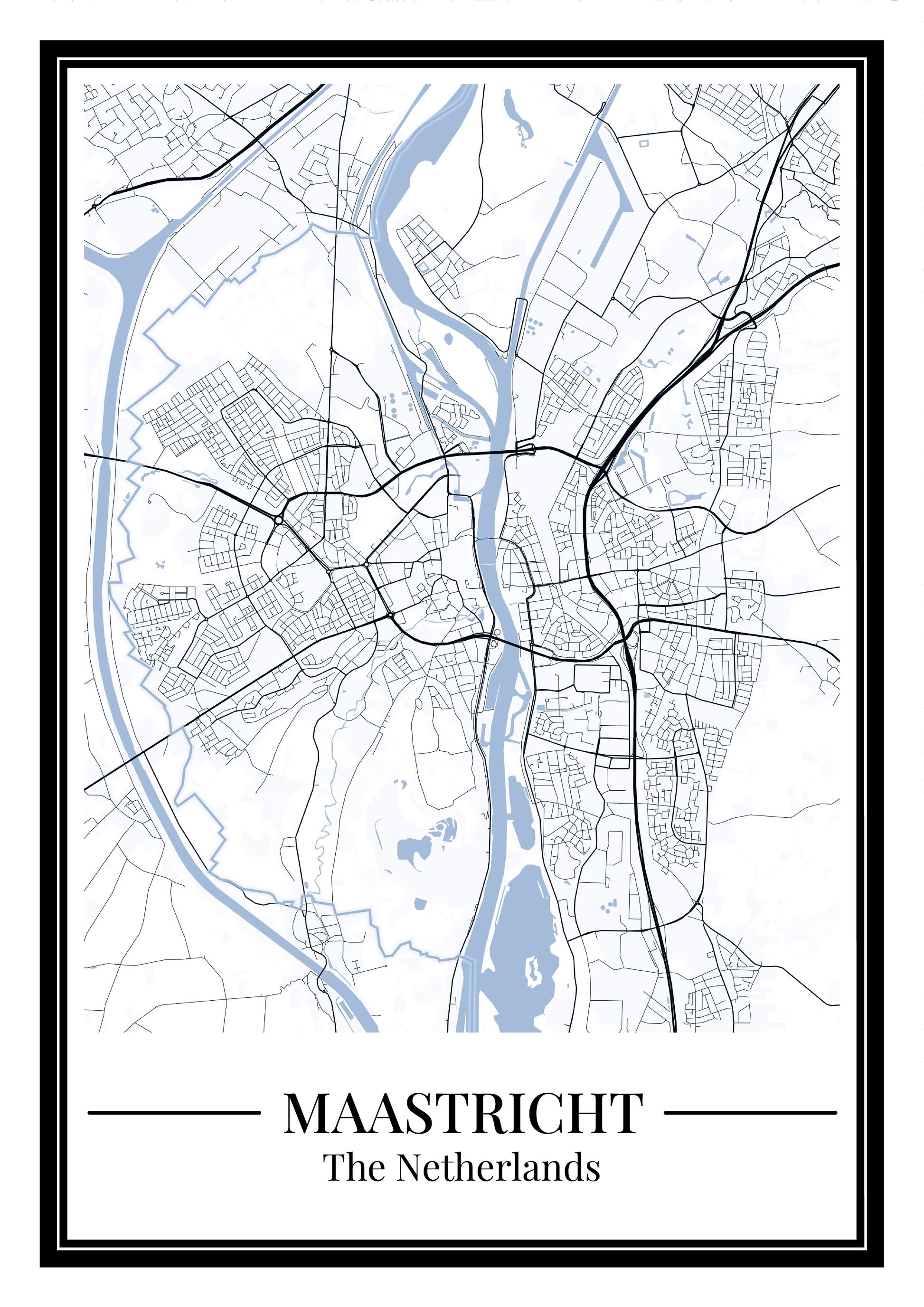 Poster Maastricht Stad | Plattegrond Blauw