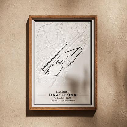 Marathon Barcelona hardloopposter ingelijst in woonkamer interieur