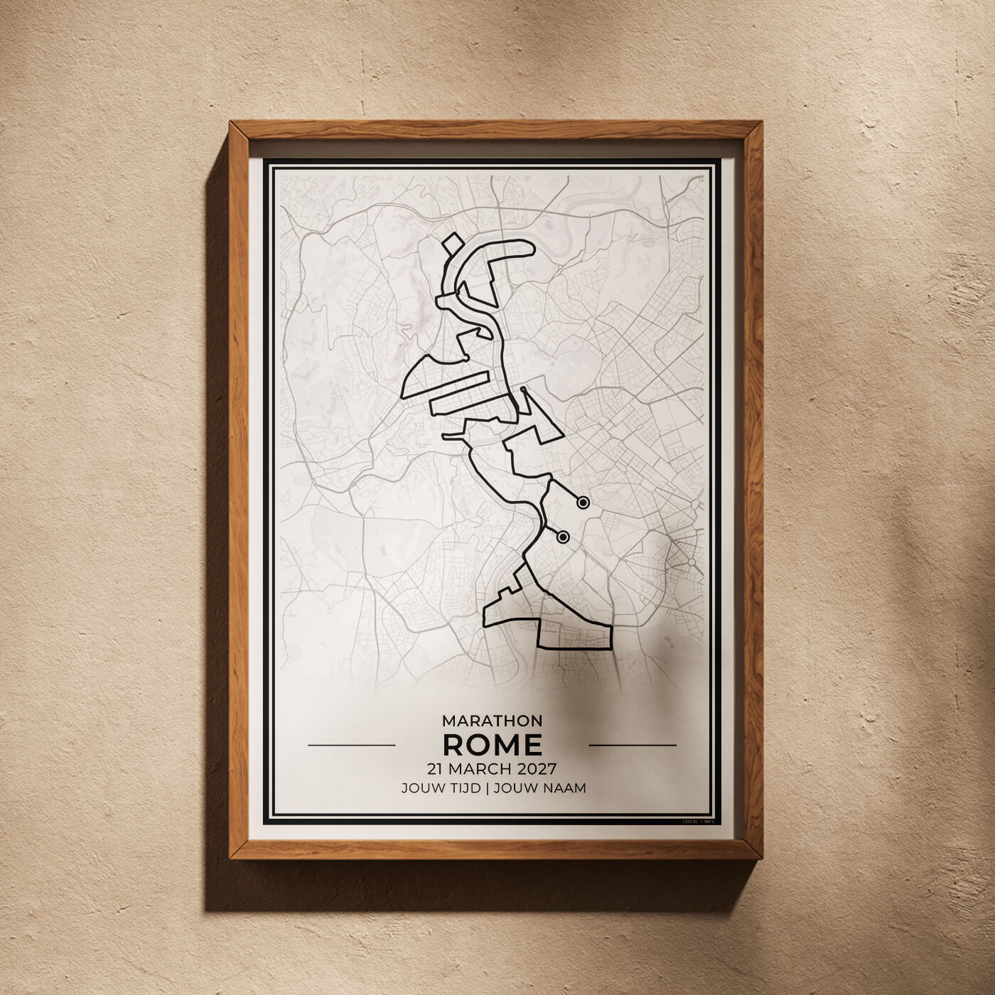Marathon Rome hardloopposter ingelijst in woonkamer interieur