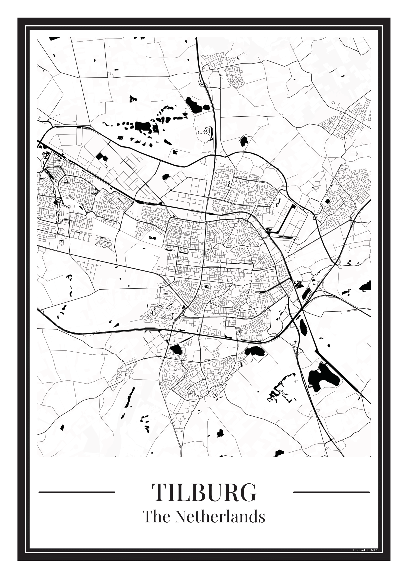 Poster Tilburg stad kaart A4
