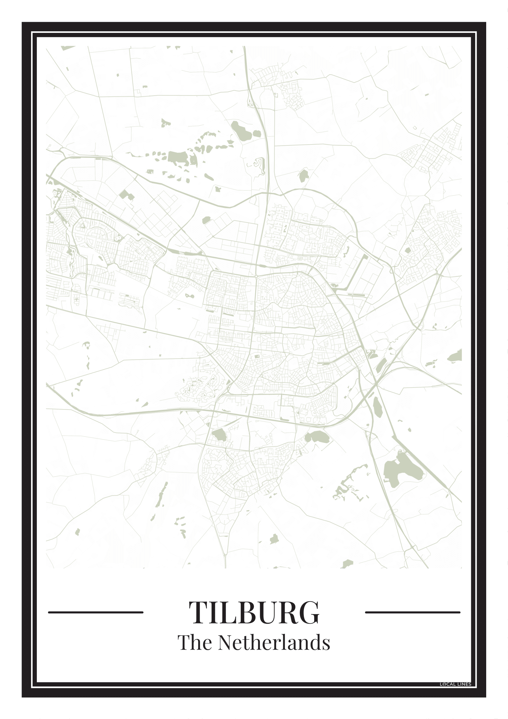 Poster Tilburg stad kaart groen