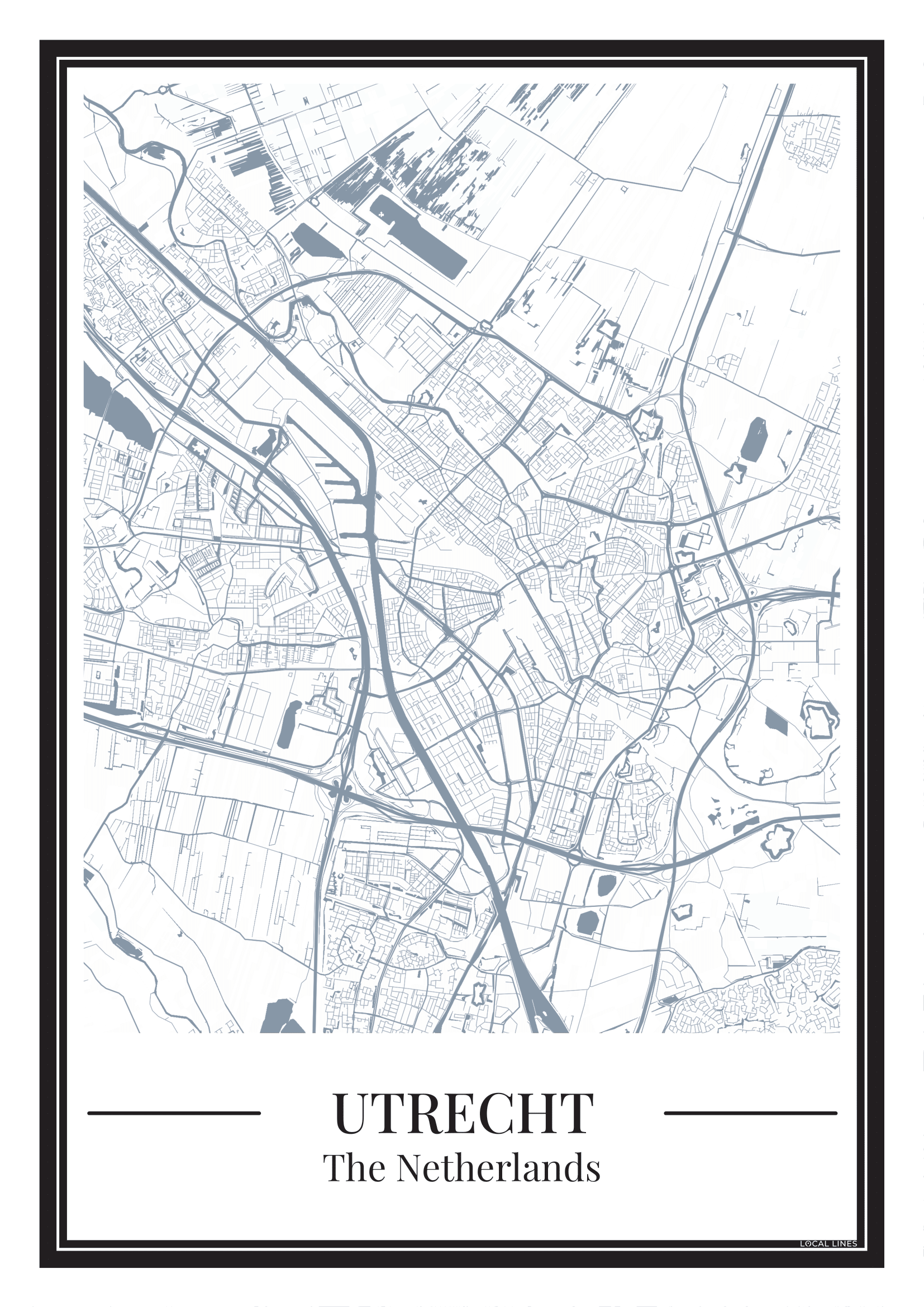 Poster Utrecht van Stadskaart blauw
