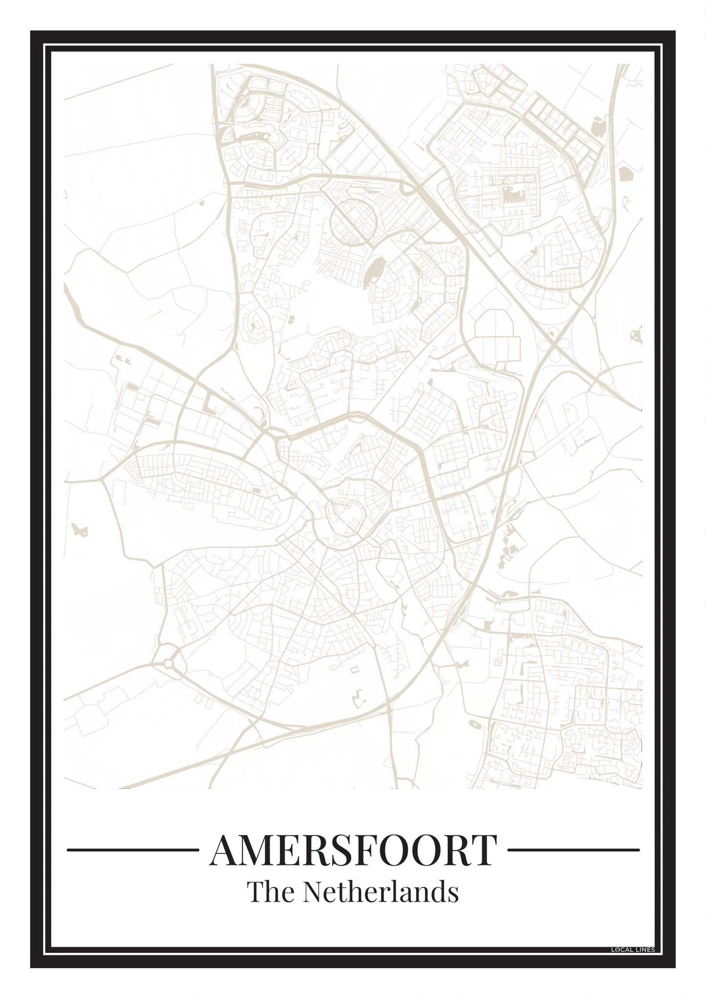Poster van Amersfoort met stadskaart in beige kleur