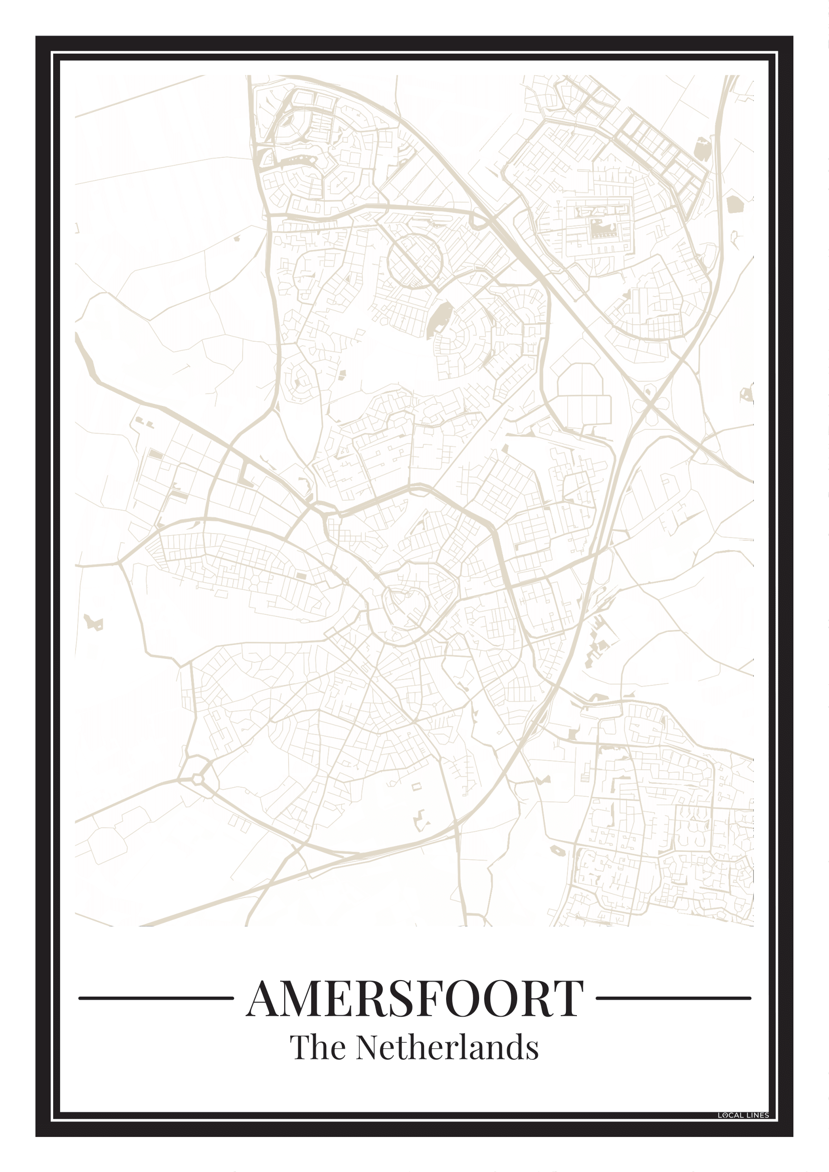 Poster van Amersfoort met stadskaart in beige kleur
