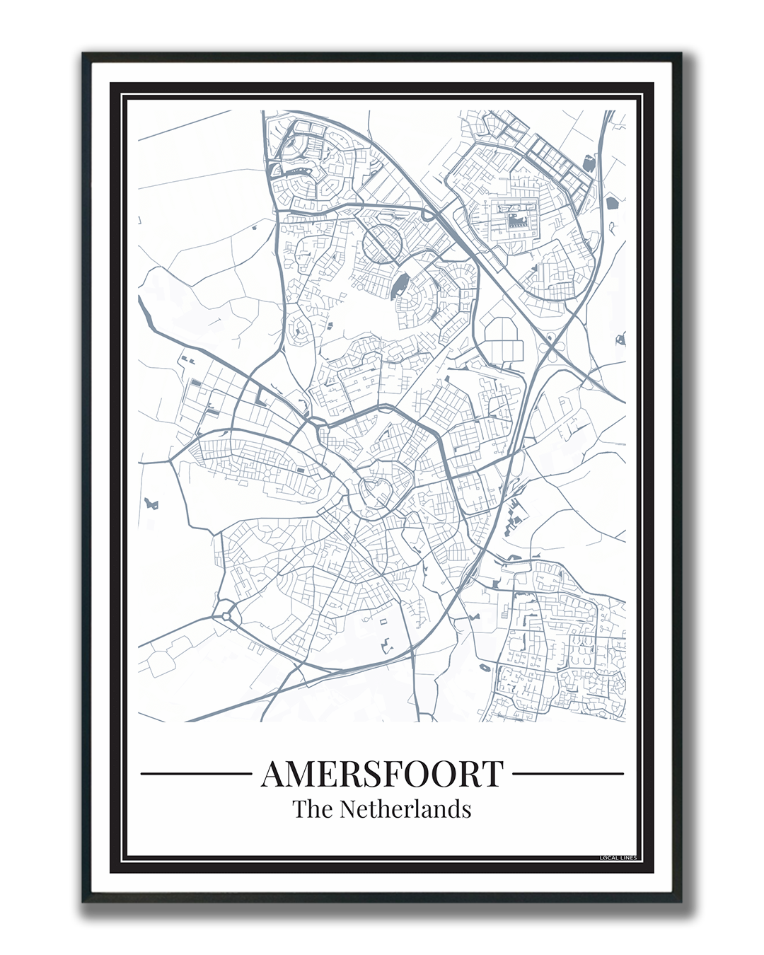 Poster van Amersfoort met stadskaart in blauw