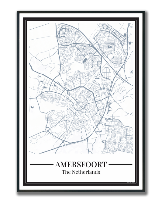 Poster van Amersfoort met stadskaart in blauw