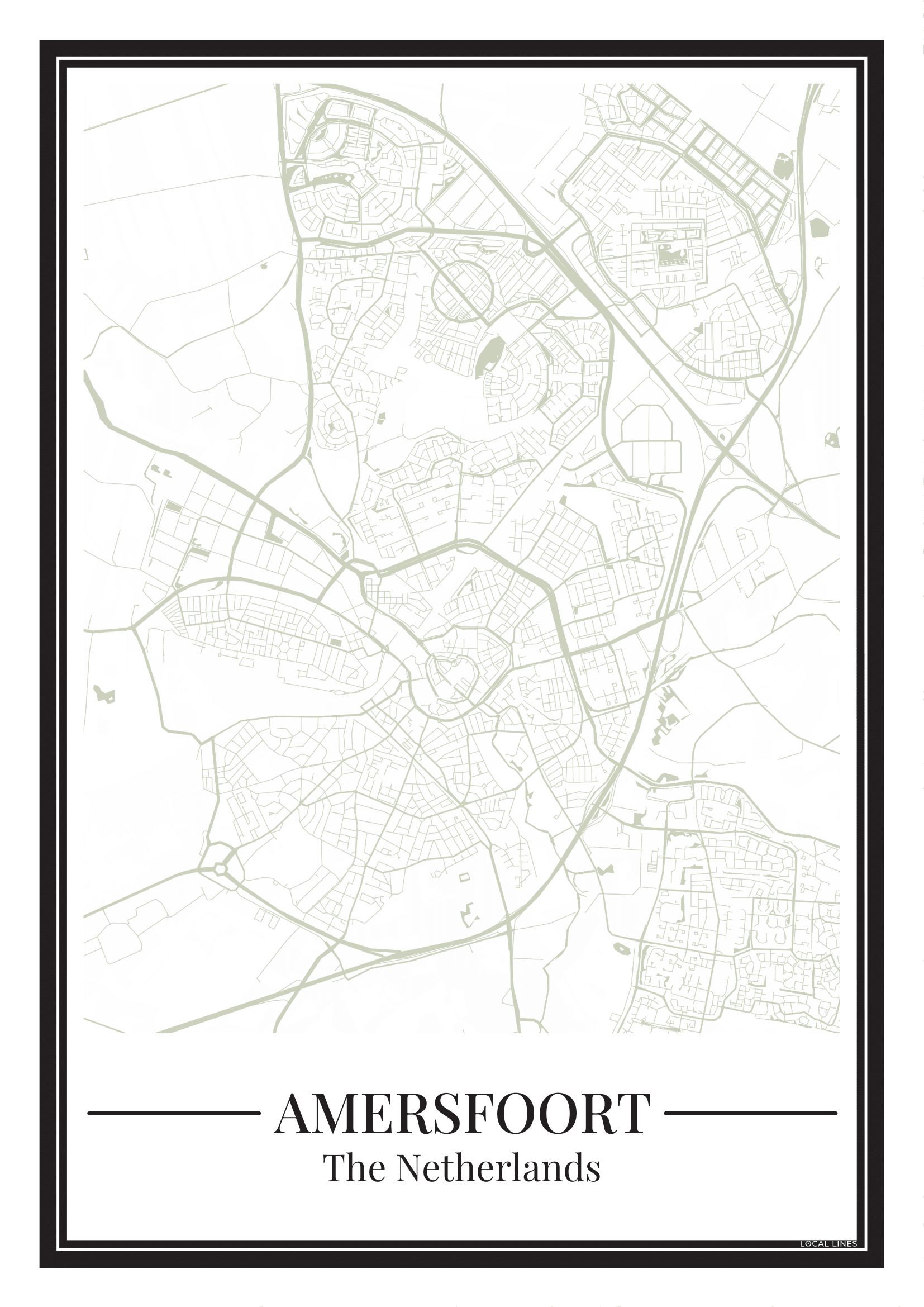 Poster van Amersfoort met stadskaart in groen