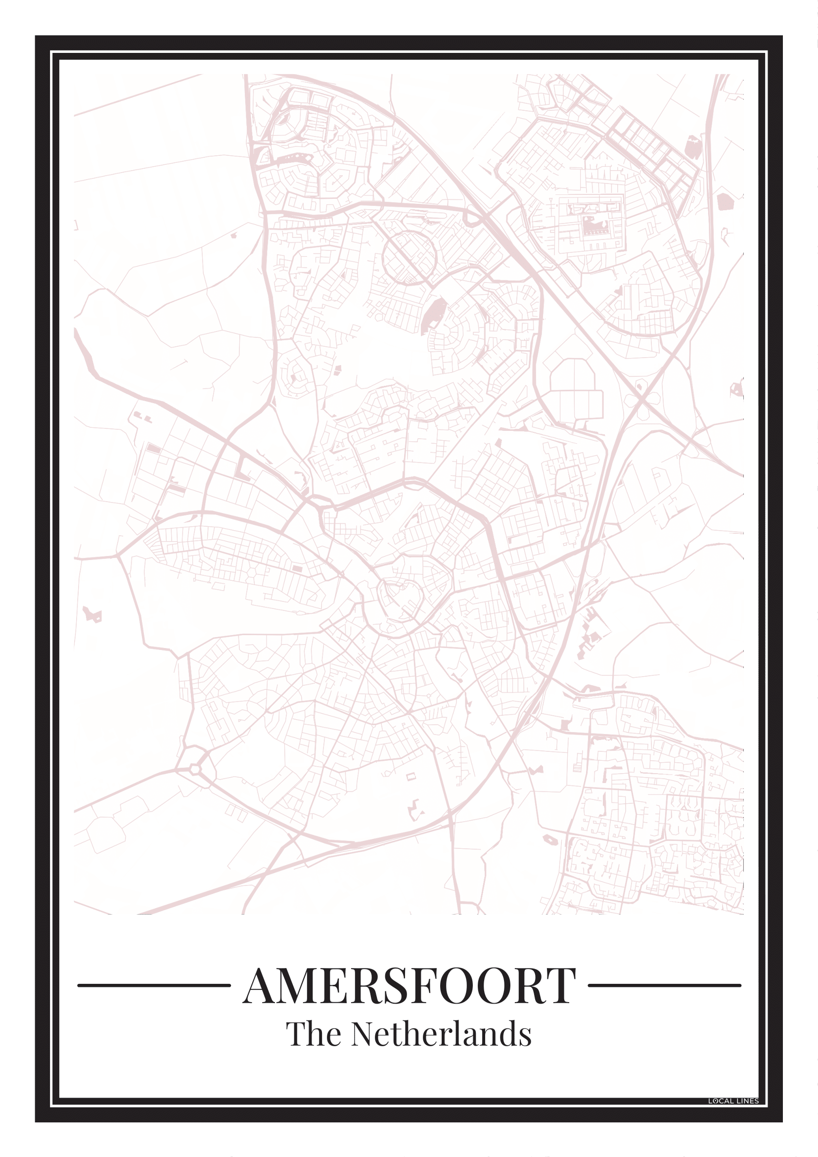 Poster van Amersfoort met stadskaart in roze
