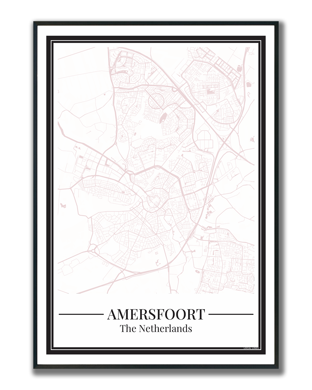 Poster van Amersfoort met stadskaart in roze kleur