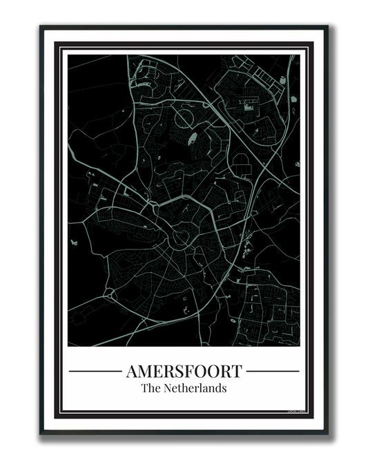 Poster van Amersfoort met stadskaart in zwart met blauw