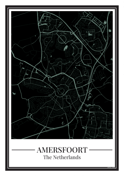 Poster van Amersfoort met stadskaart in zwart met blauwe kleur