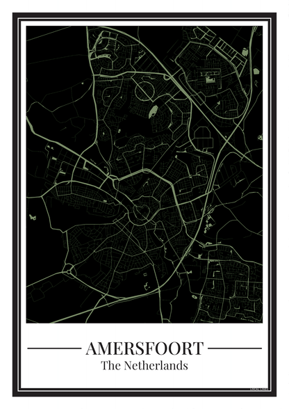 Poster van Amersfoort met stadskaart in zwart met groen