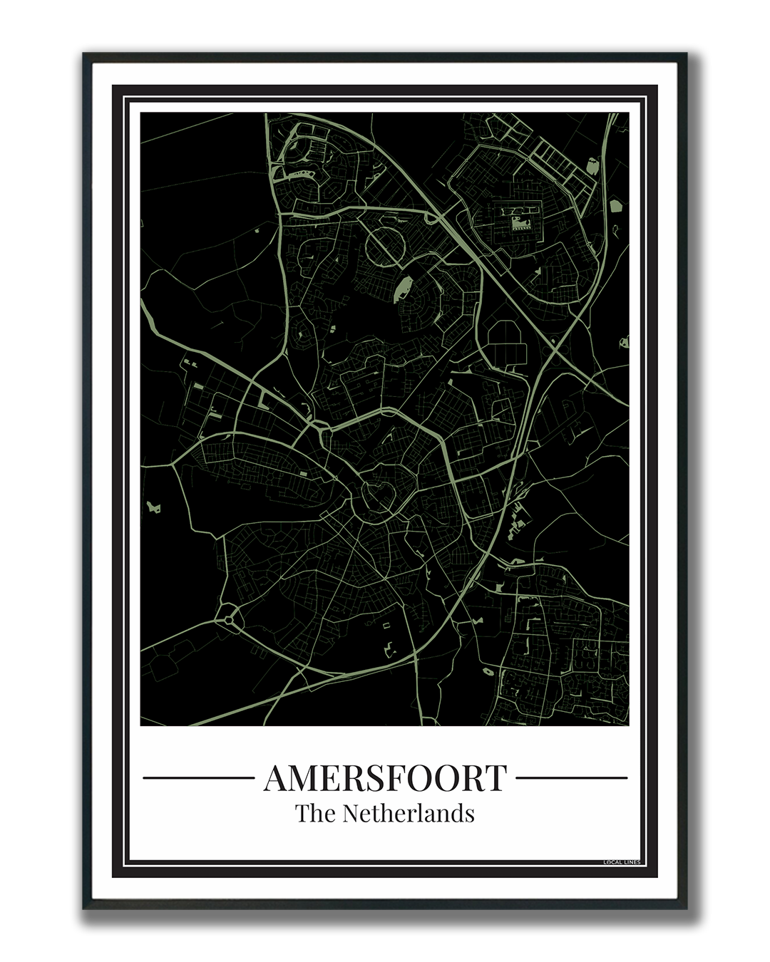 Poster van Amersfoort met stadskaart in zwart met groene kleur
