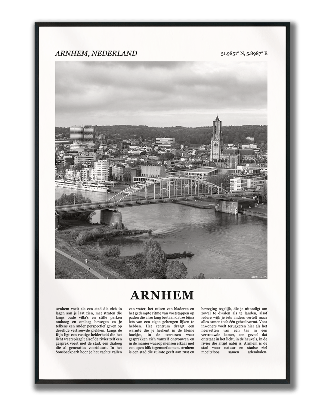 Poster Arnhem met Foto van Stad en Tekst voor Wanddecoratie