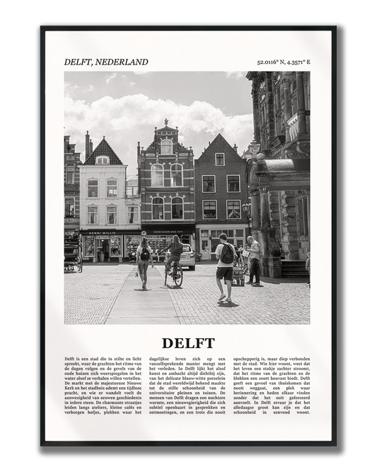 Poster Delft met Foto van Stad en Tekst voor Wanddecoratie