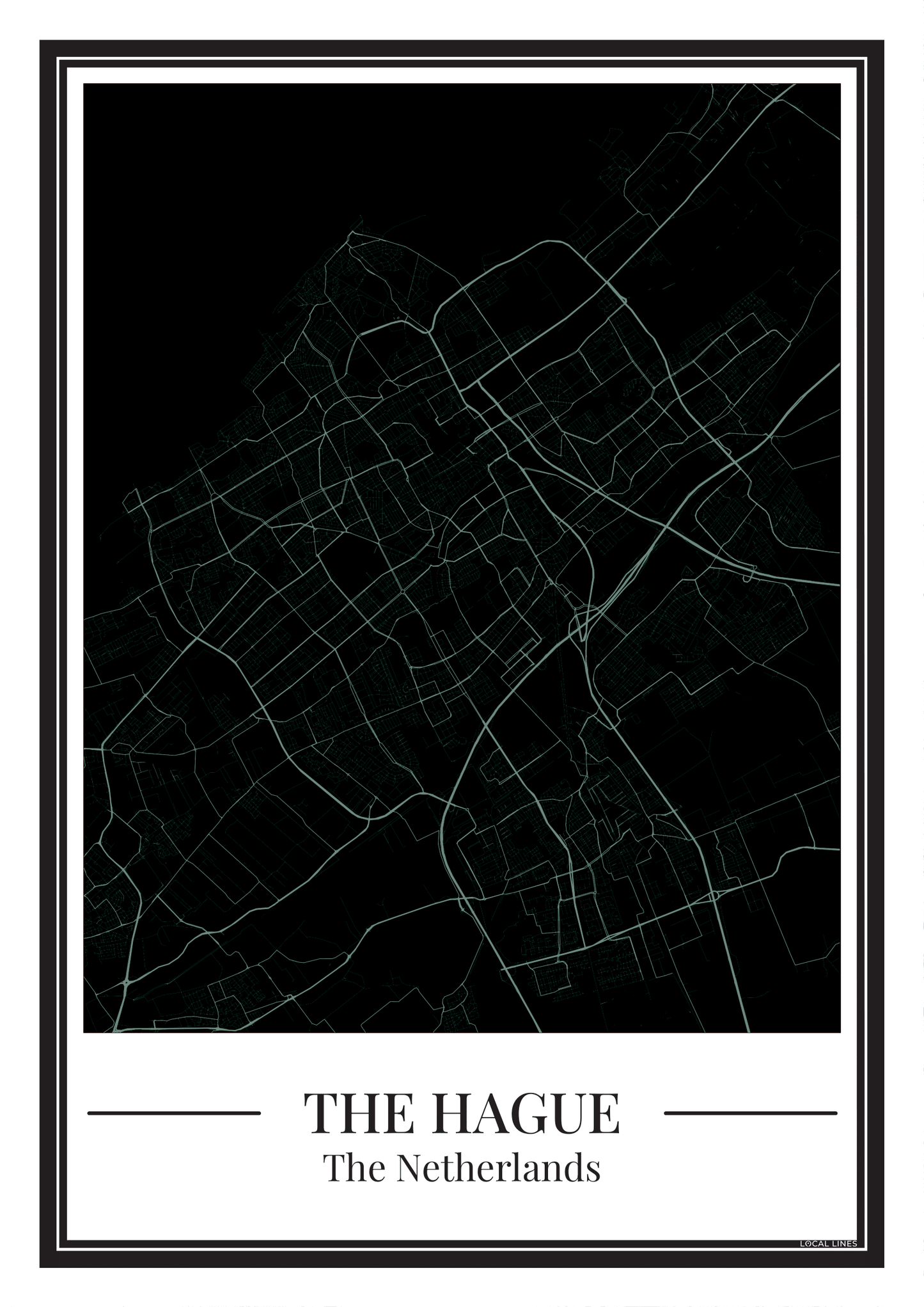 Poster van Den Haag stadskaart donker