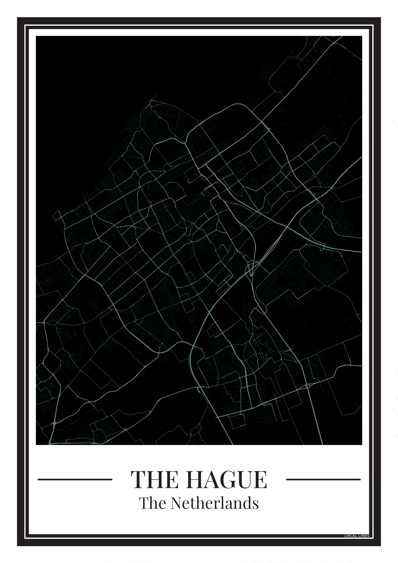 Poster van Den Haag stadskaart donker