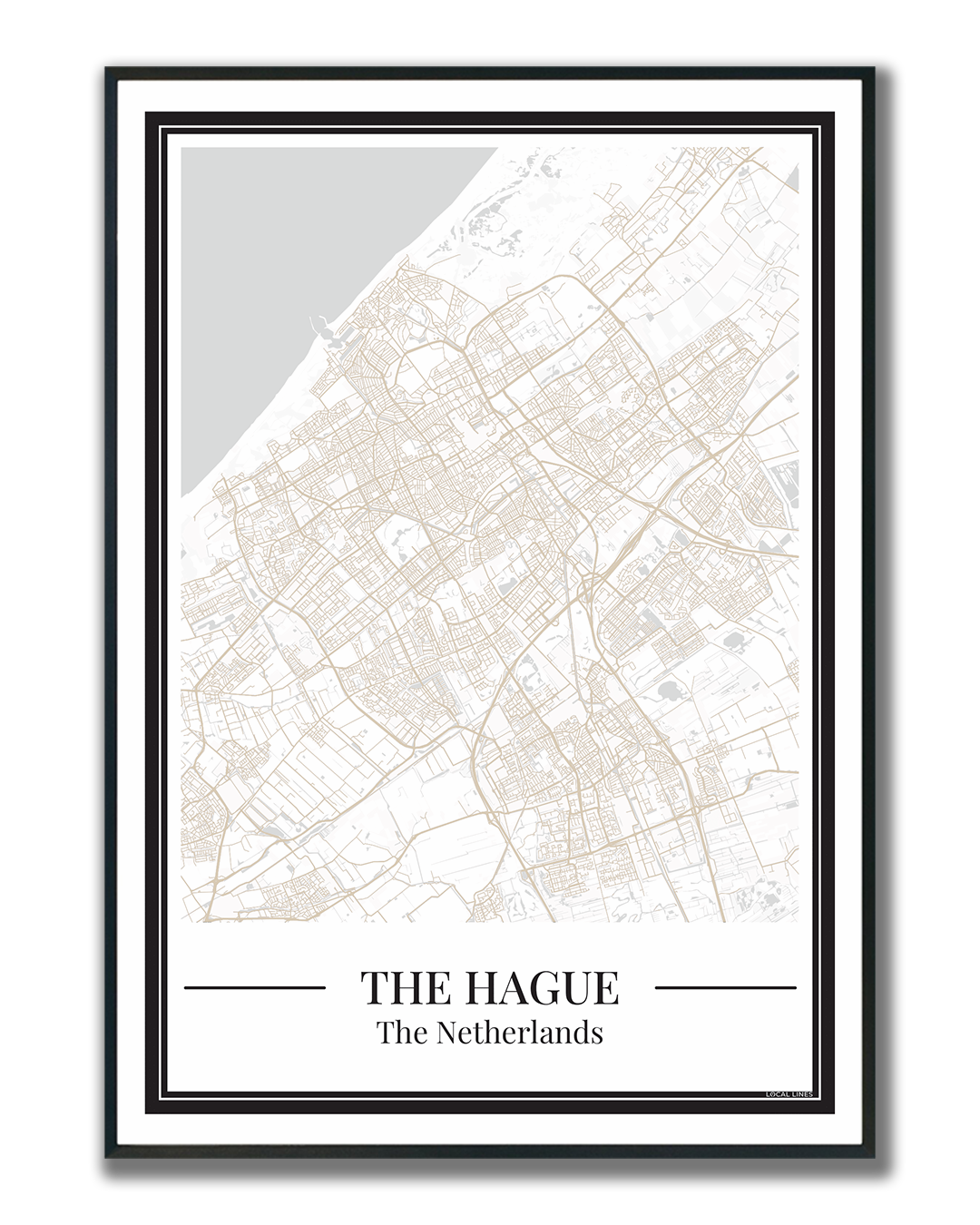 Poster van Den Haag stadskaart in zandkleur