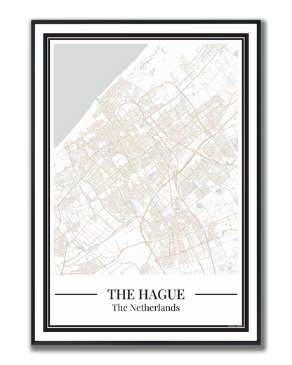 Poster van Den Haag stadskaart in zandkleur