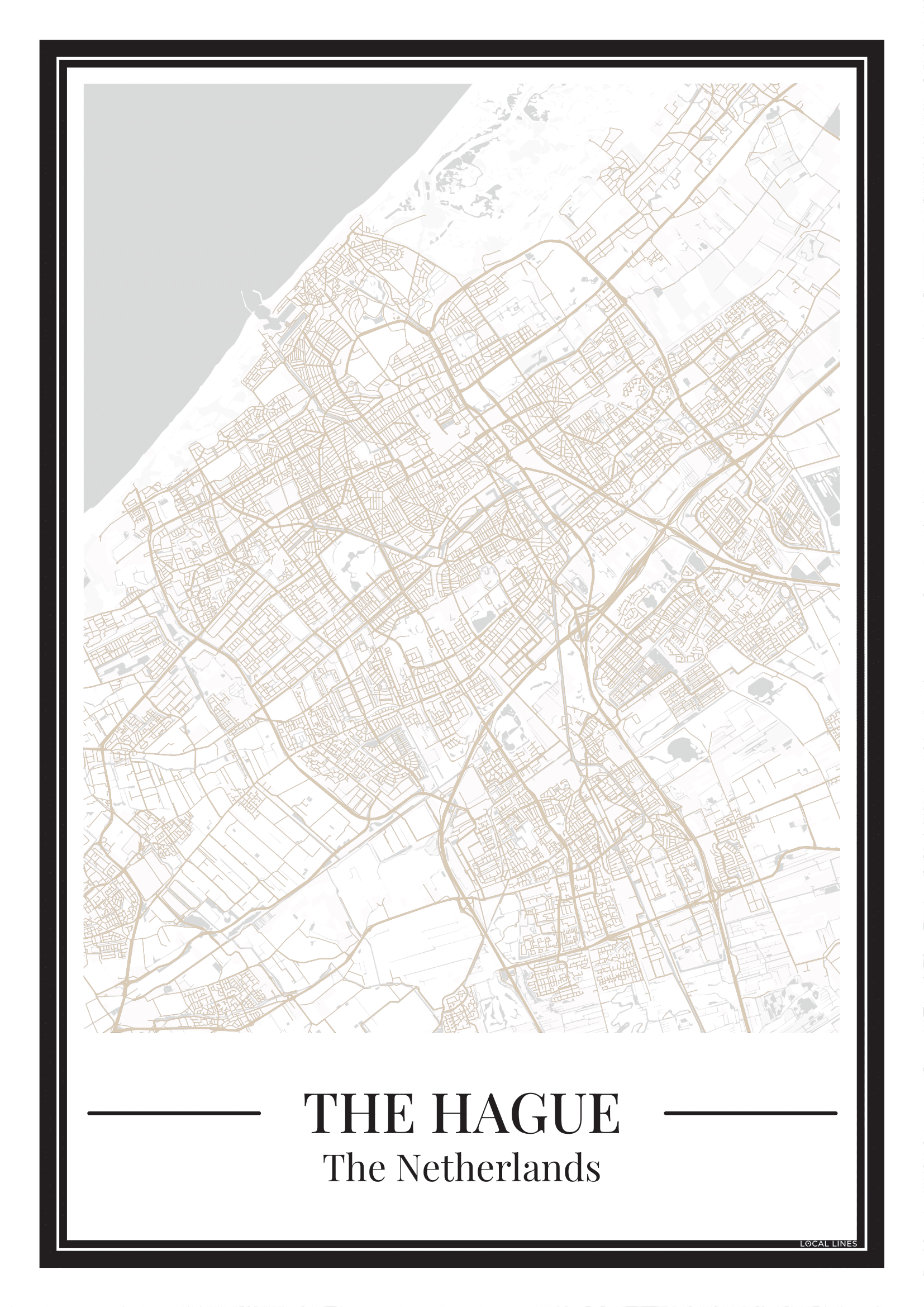 Poster van Den Haag stadskaart in beige