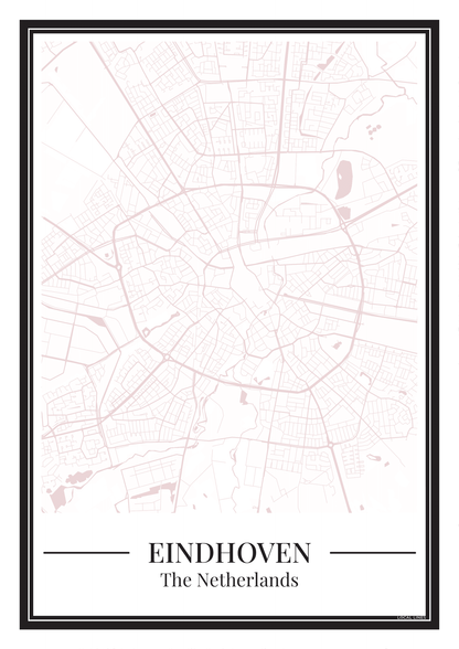 Poster van Eindhoven met plattegrond in roze