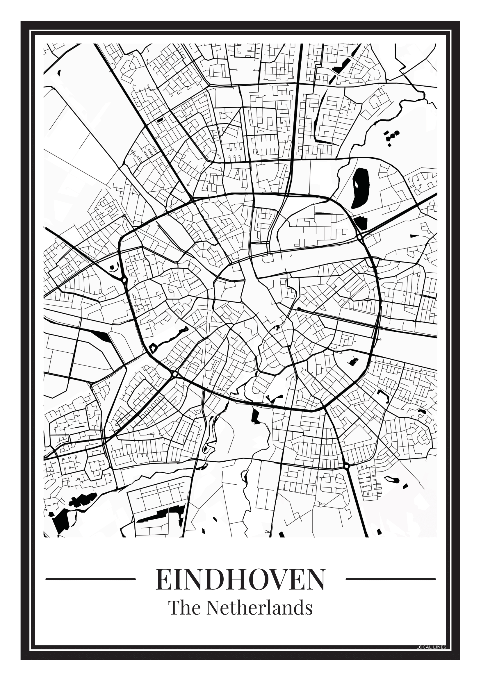 Poster van Eindhoven met stadskaart en plattegrond