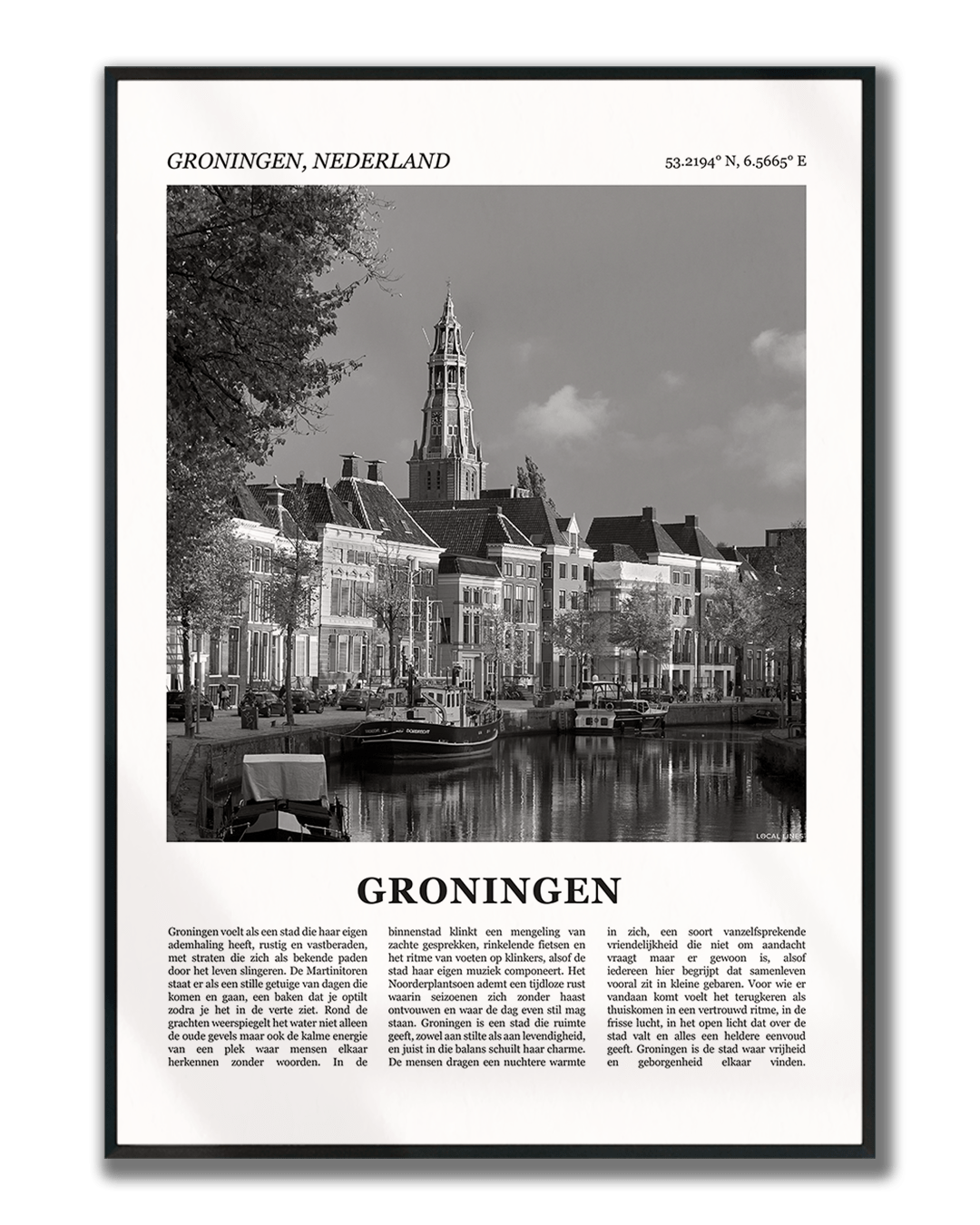 Poster Groningen met Foto van Stad en Tekst voor Wanddecoratie