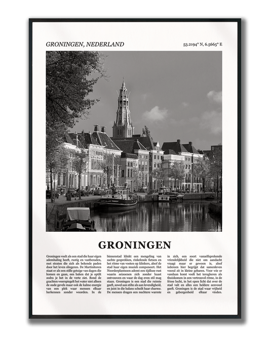 Poster Groningen met Foto van Stad en Tekst voor Wanddecoratie