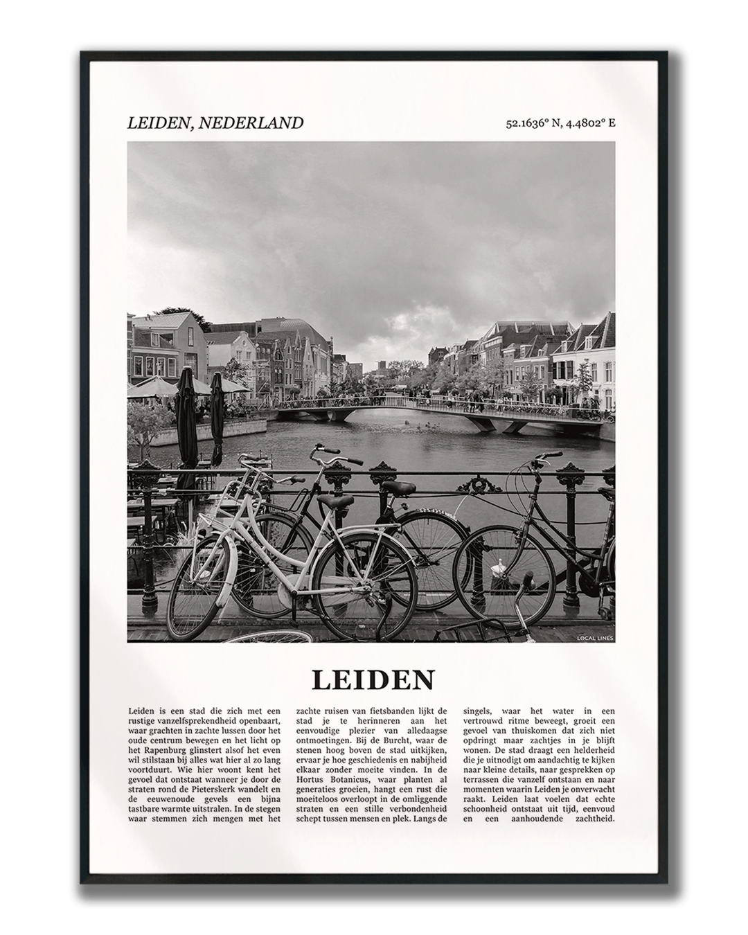 Poster Leiden met Foto van Stad en Tekst voor Wanddecoratie