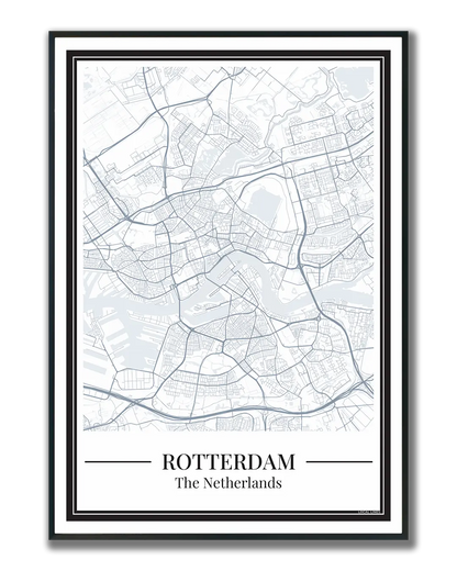Poster van Rotterdam met stadskaart in blauw