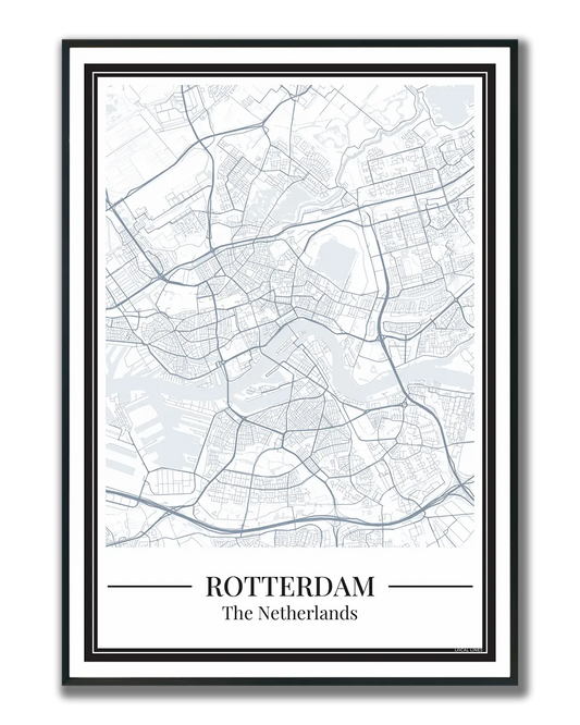 Poster van Rotterdam met stadskaart in blauw