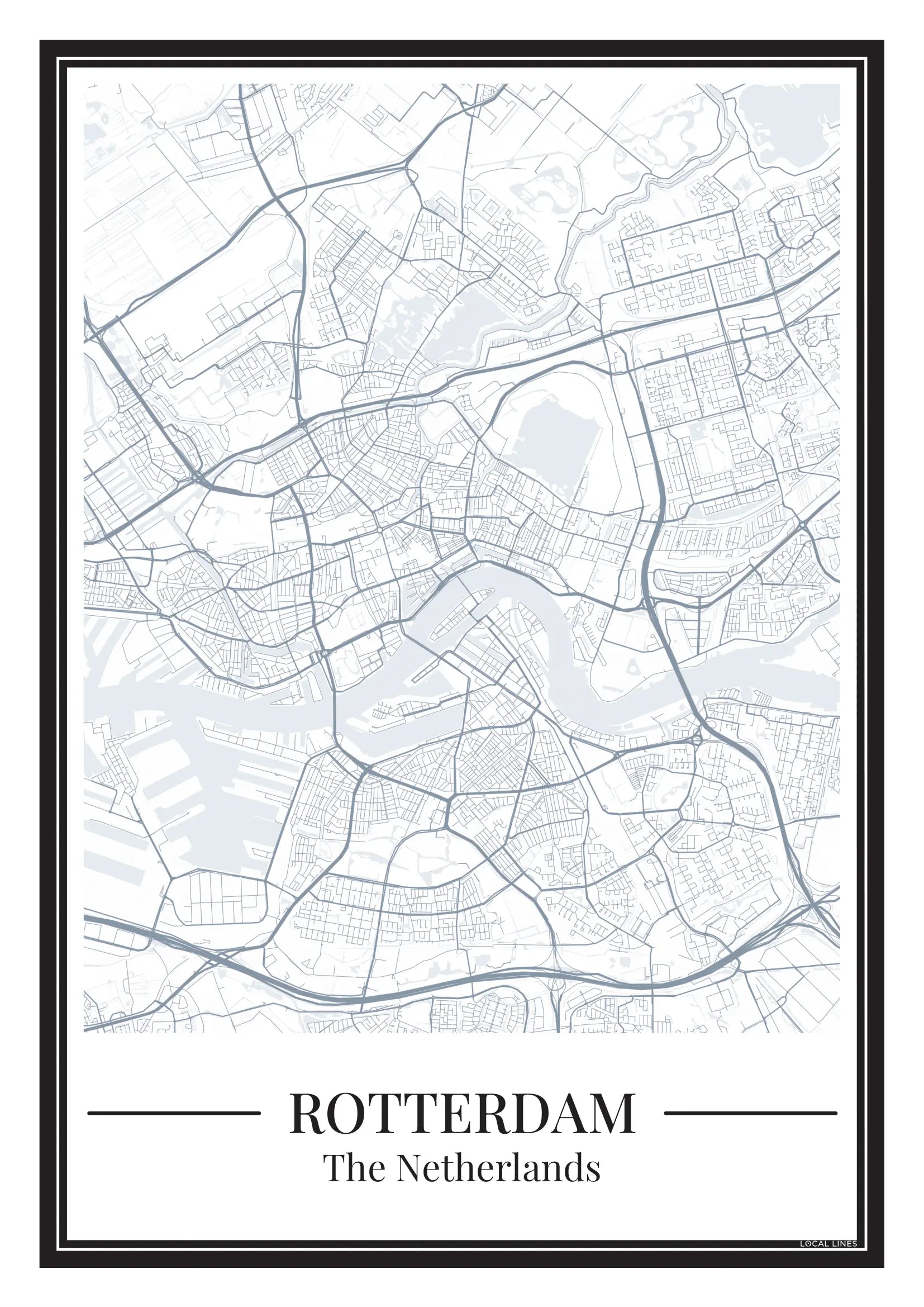Poster van Rotterdam met stadskaart in blauw