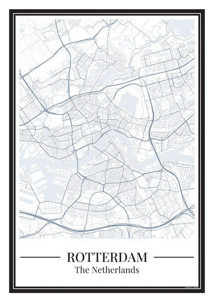 Poster van Rotterdam met stadskaart in blauw