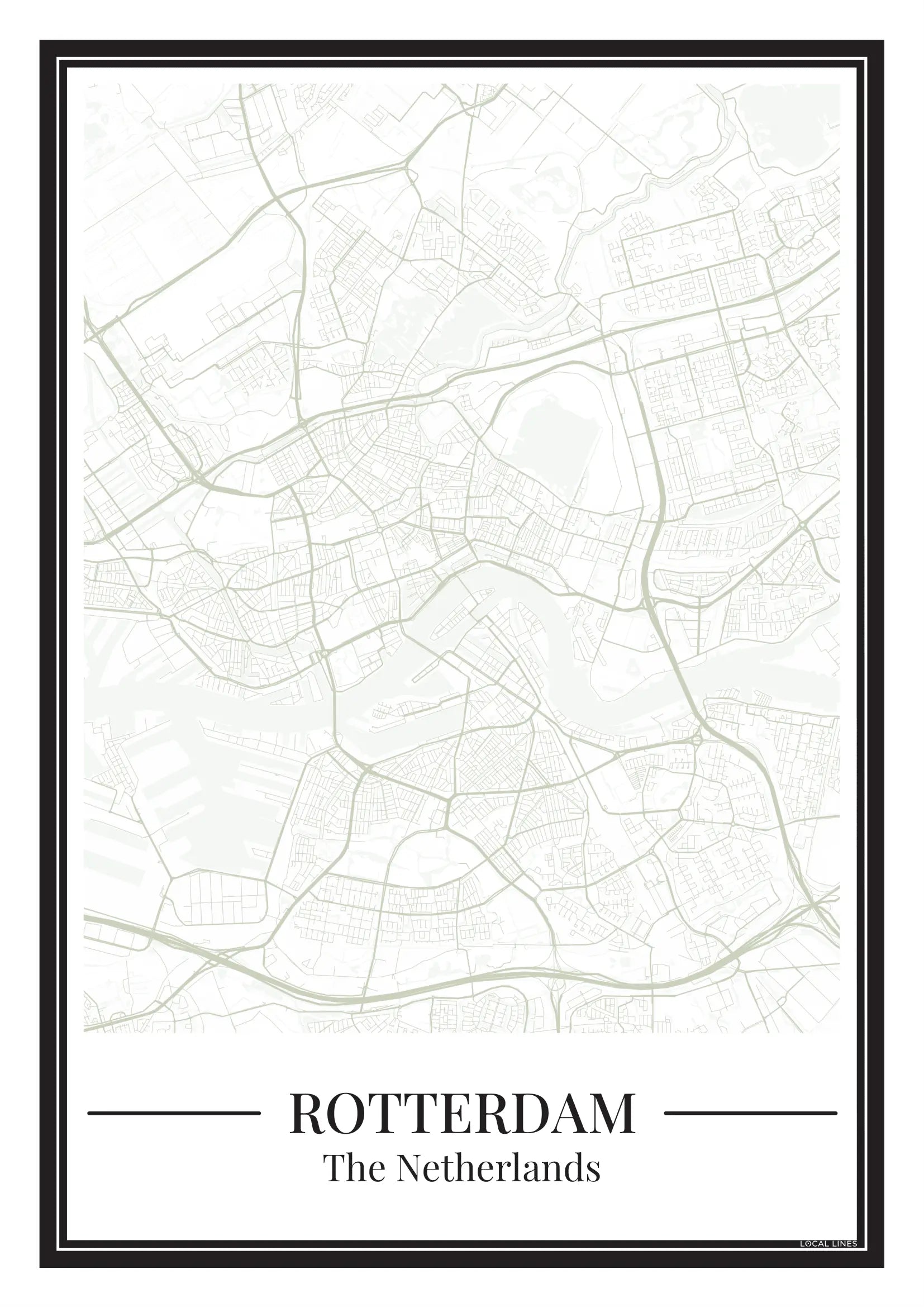 Poster van Rotterdam met stadskaart in groen
