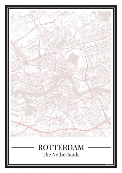 Poster van Rotterdam met stadskaart in roze