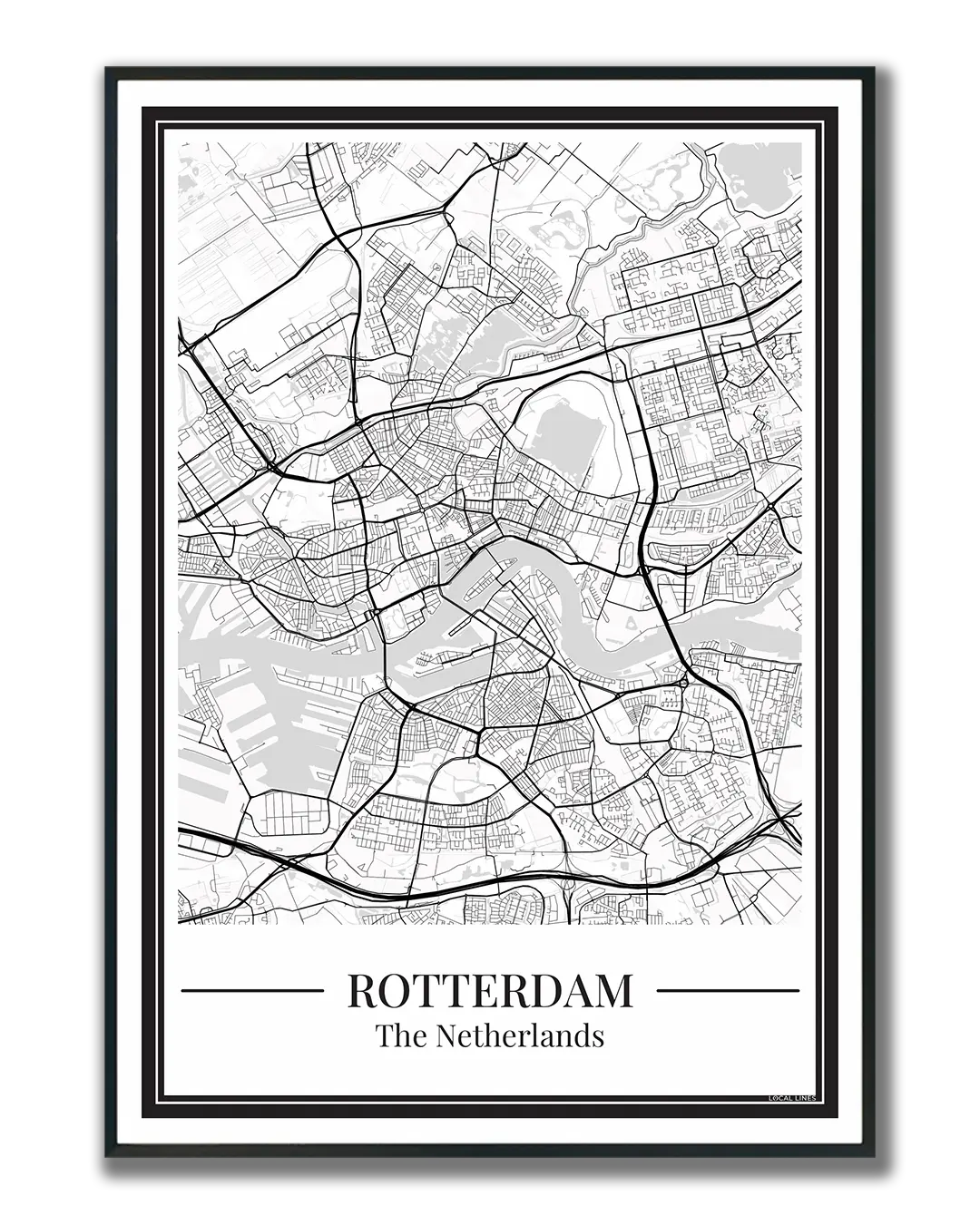 Poster van Rotterdam met stadskaart met lijst