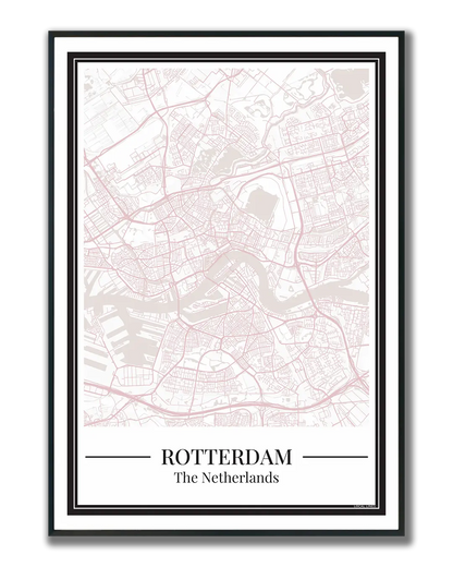 Poster van Rotterdam met stadskaart roze