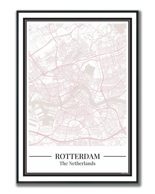 Poster van Rotterdam met stadskaart roze