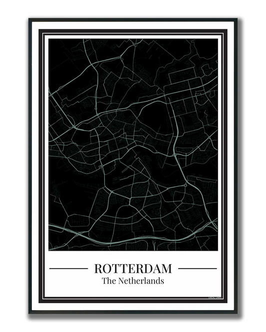 Poster van Rotterdam met stadskaart in zwart met blauw