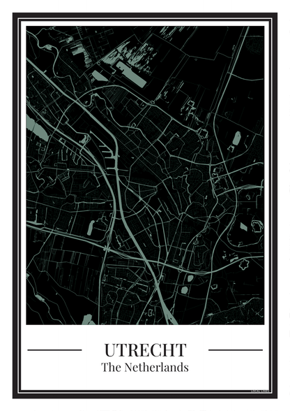 Poster van Utrecht Stadskaart in zwart met blauw