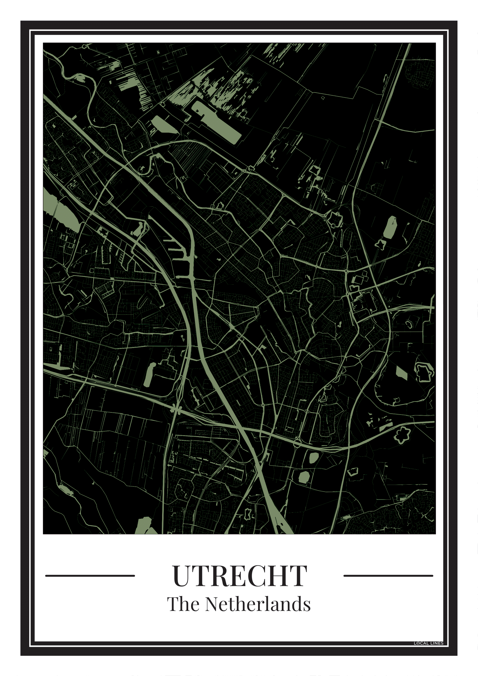 Poster van Utrecht Stadskaart in zwart met groen