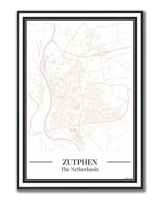 Poster van Zutphen Kopen | Stad Plattegrond Kleur Beige