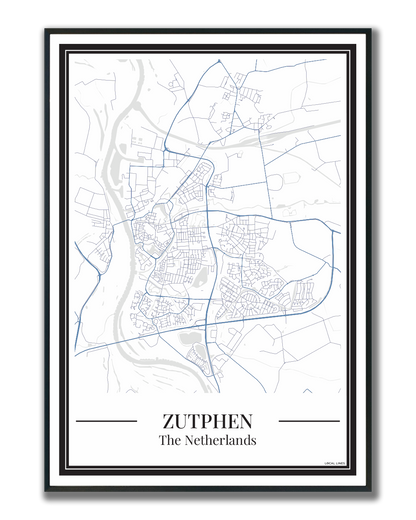 Poster van Zutphen Kopen | Stad Plattegrond Kleur Blauw