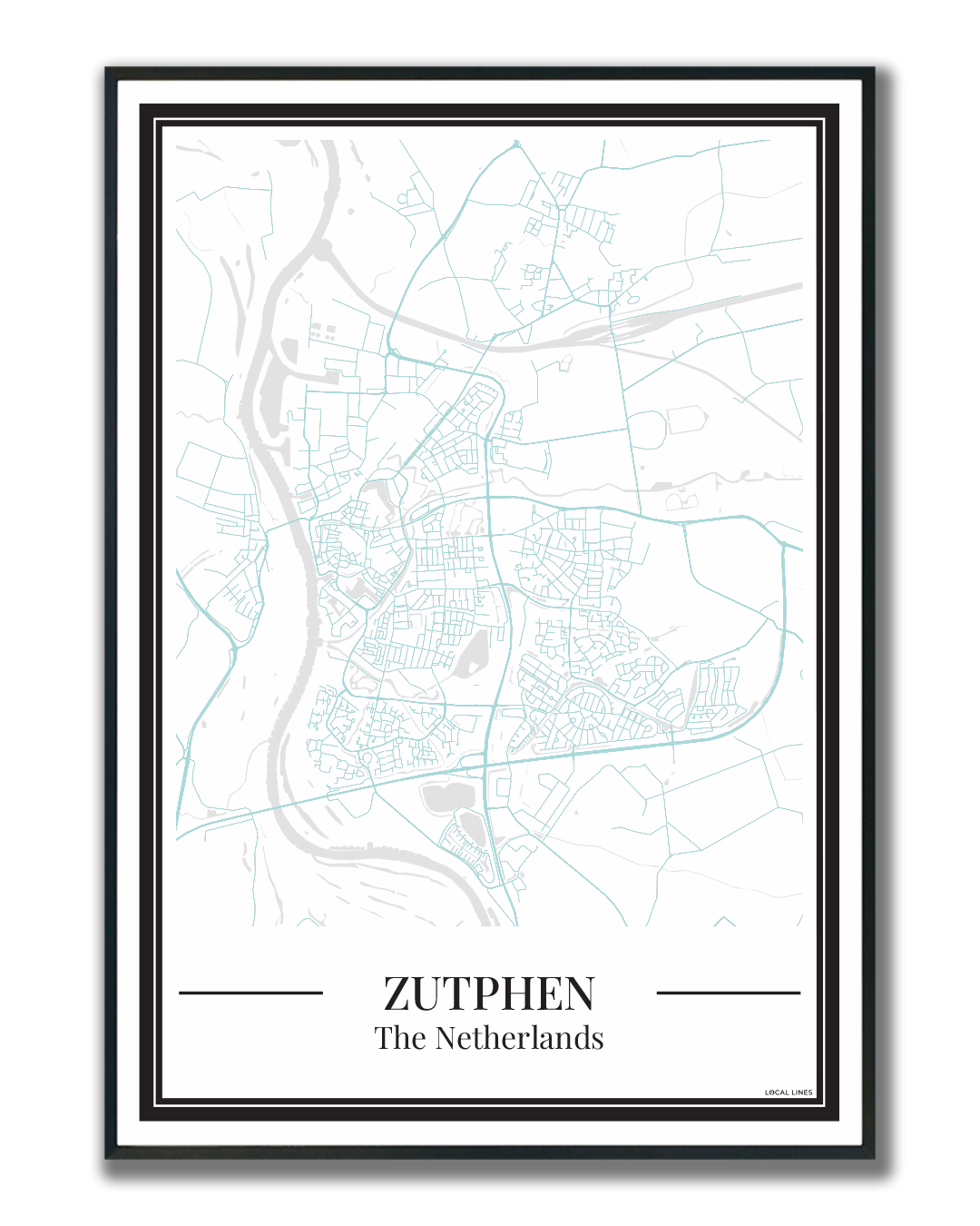 Poster van Zutphen Kopen | Stad Plattegrond Lichtblauw