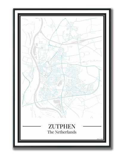 Poster van Zutphen Kopen | Stad Plattegrond Lichtblauw